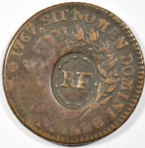 1767-A French Colonies Sou RF Counterstamp ~ Used in Louisiana & West Indies! - Picture 1 of 2