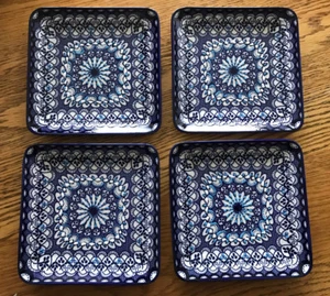 Juego de 4 platos de aperitivo Pottery Barn Baja, pintados a mano azul sobre blanco nuevos en caja - Imagen 1 de 3