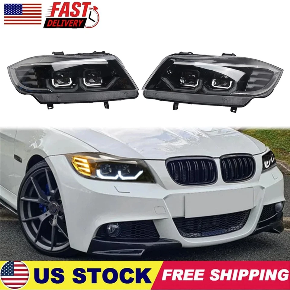 White LED 3D CRYSTAL U-HALO FOR 2005-2008 BMW 3-SERIES E90 BLACK FRONT HEADLIGHT Foto 1 de 4