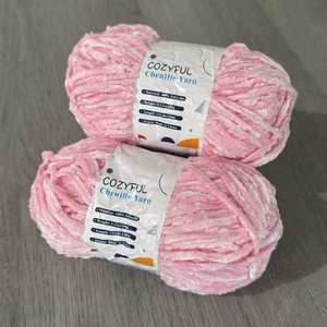 Acogedor hilo de chenilla súper suave lote de 2 madejas rosa hilo de ganchillo sin desprendimiento - Imagen 1 de 2