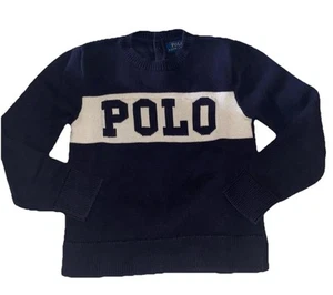Polo Ralph Lauren navy blue white logo knit sweater Kids Sz 6 Extra - Picture 1 of 5