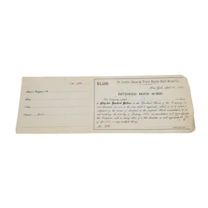 St. Louis, Alton and Terre Haute Rail Road Co NY $5,500 Bond Railroad Bonds 230 - Picture 1 of 6