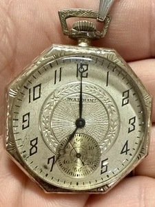 Waltham Columbia 14k Gold Vintage Taschenuhr 17J Funktioniert!! Art Deco 59,55 g - Bild 1 von 7