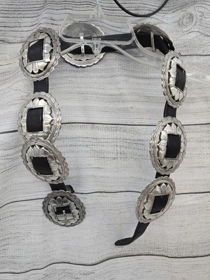 Cinturón Concho Brighton Mujer Cuero Negro Estilo Suroeste M Vintage Años 90’s Foto 1 de 4