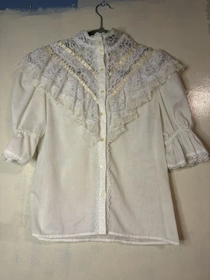Top vintage Gunne Sax victoriano pradera manga corta encaje cottagecore Foto 1 de 4
