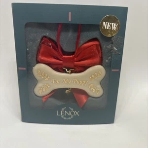 Lenox ~ "For My Puppy" ~ Porzellan HUNDEKNOCHEN ORNAMENT mit roter Schleife und goldenem Herz - Bild 1 von 13