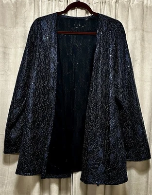 Traje pantalón formal azul de 3 piezas, talla 16, encaje y lentejuelas Foto 1 de 4