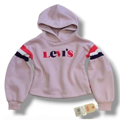 LEVI’S Niña Rosa Alta Sudadera con Capucha Talla 4 XS 3-4 Años Parche Universitario Foto 1 de 4