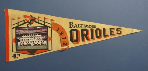 1972 Baltimore Orioles Baseball 30x12 Felt MLB Pennant with Team Photo Cover