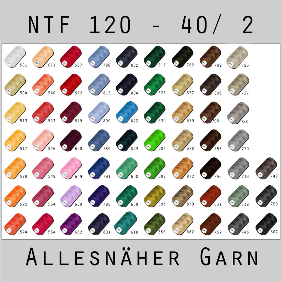1000m Polyester Nähgarn 120 40/2 NTF 0,003€/m Allesnäher Universal Garn Nähseide - Bild 1 von 1