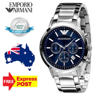 RELOJ HOMBRE EMPORIO ARMANI AR2448 PLATA/AZUL CRONÓGRAFO ACERO INOXIDABLE NUEVO Foto 1 de 4