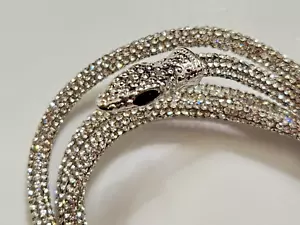 Silvertone Snake Bracelet Bendable Wrap Pave' Rhinestones Bling Serpent Reptile - Picture 1 of 7