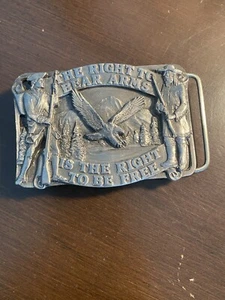 Siskiyou 1982 Vintage Belt Buckle Pewter “Right To Bear Arms” Made In Oregon - Picture 1 of 6