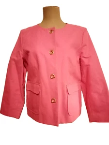Vintage Dana Buchman Pink Cotton Blazer Coat Zebra Interior SZ 10 - Picture 1 of 9