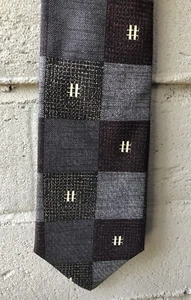 Patrick James Gray Beige Burgundy Geometric Check 100% Silk Tie 57" x 3.75" - Picture 1 of 8