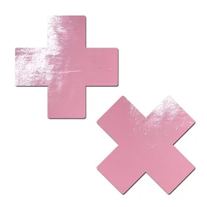Pastease Plus X Faux Latex Baby Pink Crosses Waterproof Nipple Covers, New - Picture 1 of 1