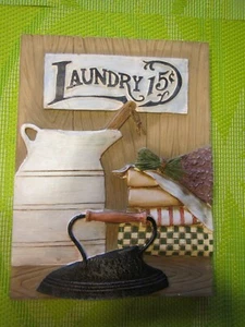 WÄSCHE 15c Schild WANDDEKOR 8" hoch x 6" lang 3D FLACHEISEN, LAVENDEL, HANDTÜCHER - Bild 1 von 4