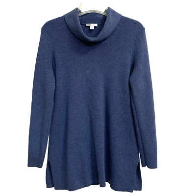 Suéter para mujer J.Jill manga larga cuello alto túnica mezcla de algodón azul talla XS Foto 1 de 4