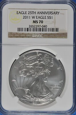 2011 W Burnished 1 OZ Silver American Eagle NGC MS 70 25th Anniversary - Image 1 of 2