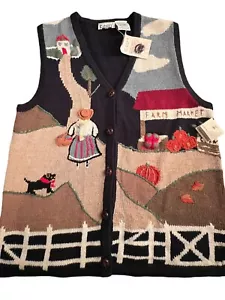 Women’s Hand Knit, Hand Embroidered, Cottony, Button Down, Autumn, Vest - Picture 1 of 15