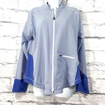 Jaqueta de golfe FootJoy FJ feminina azul média zíper completo listrada elástica atlética - Imagem 1 de 4