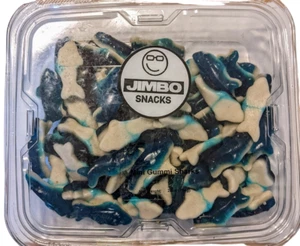 Mini tiburones de goma azul frambuesa y malvavisco JIMBO SNACKS - 28 OZ - Imagen 1 de 5