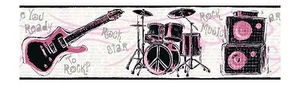 Ready to Rock Girls Band Instruments with Silver Accent Wallpaper Border JE3639B - Picture 1 of 2