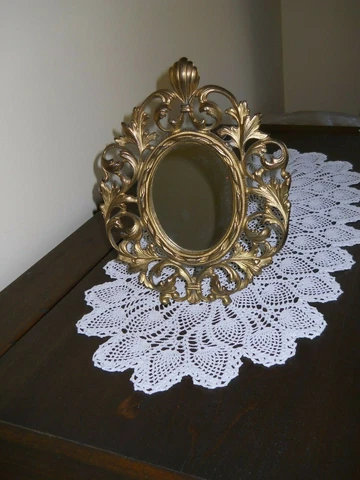 ANTIQUE BRASS VANITY OR DRESSER MIRROR OR FRAME VERY ORNATE WITH SHELL ON TOP Cover