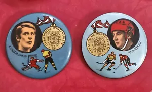 Scarce Lot Of 2 USSR Soviet Hockey Button Pinback 1976 Innsbruck Olympics Gold - Picture 1 of 5
