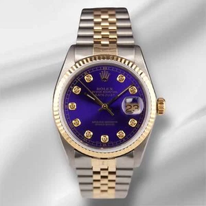 Rolex Datejust 36mm Yellow Gold Fluted Royal Blue Diamond Dial Jubilee Watch - Picture 1 of 12