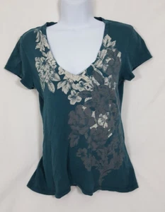 Banana Republic Womens Green V Neck Flower Blouse Size Small - Picture 1 of 4
