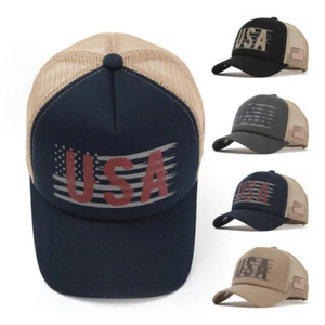 Gorra de béisbol unisex para hombre mujer malla de aleta bandera estadounidense sombreros de camionero M L - Imagen 1 de 22