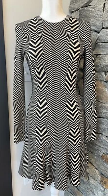 Vestido Artelier Nicole Miller Manga Larga Estampado Ajuste y Acampanado Chevron Talla S Foto 1 de 4