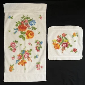Asciugamano e asciugamano vintage Fieldcrest bianco floreale design Smithsonian - Foto 1 di 7