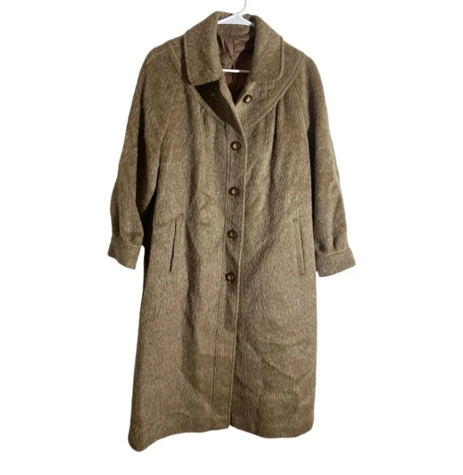 Vintage Adler Mode Coat Womens Medium Brown Llama Wool Blend Germany Long 80s - Image 1 of 4