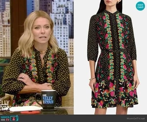 Vestido Camisa Saloni Tyra Talla 6 Seda Floral Lunares Como Se Ve En TV - Imagen 1 de 6