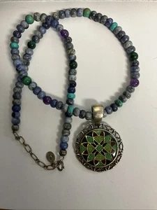 CAROLYN POLLACK 925 TURQUOISE LAPIS STERLING SILVER PENDANT 18” NECKLACE - Picture 1 of 13