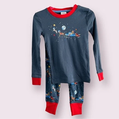 Mini Boden Space Santa Christmas 2 piece pajama pj set Boys size 4 4Y Blue red - Image 1 of 4