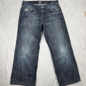 7 For All Mankind Jeans Mens 33 X 26 Relaxed Fit Blue Denim Distressed USA Made - Picture 1 of 17