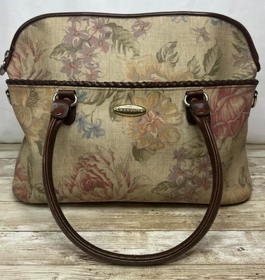 Liz Claiborne 拉链钱包花卉玫瑰棕色皮革装饰复古 GUC — 第 1/4 张图片