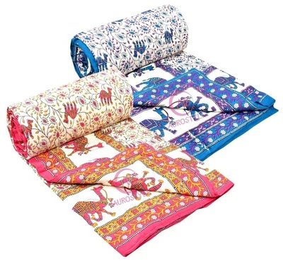 Cama de Solteiro Razai Razai Algodão Puro Estampa Rajasthani Tradicional Conjunto de 2 - Imagem 1 de 4