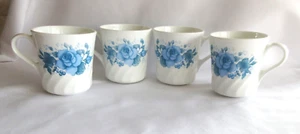 Set Of 4 Corningware (Corelle) Corning Blue Velvet Rose Mugs/Cups Mint Condtion - Picture 1 of 8
