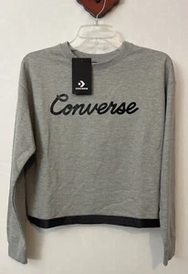 Converse Girls XL Gray Cotton-Blend Lightweight Pullover Logo Sweater NWT! A1860 - Picture 1 of 5