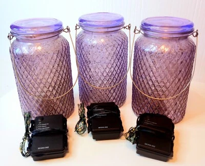 Set of 3 Valerie Parr Hill Diamond Mercury Glass Mason Jars w/ Fairy Lights - Image 1 of 4
