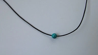 Green Bead Necklace Leather Chain Pretty Turquoise Beach Jewelry Men Women Teens - Image 1 of 4
