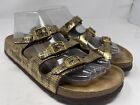 Birkenstock Papillio Triple 3 Strap Brown Gold Plaid Slide Sandals Size 40 US L9