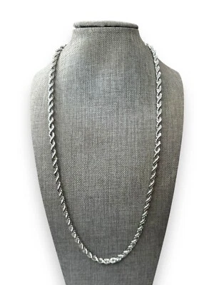 Collar de cadena de cuerda enchapado en oro blanco de 14K cierre de garra de langosta de 23,75" Foto 1 de 4