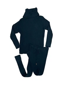 NWT Sweater Lounge Set Black Knit Womens Oversized Turtleneck + Slim Fit Pant - Picture 1 of 6