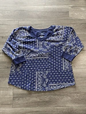 Camisa de algodón Sonoma XL azul pañuelo cachemir manga larga cuello en V para mujer Foto 1 de 4