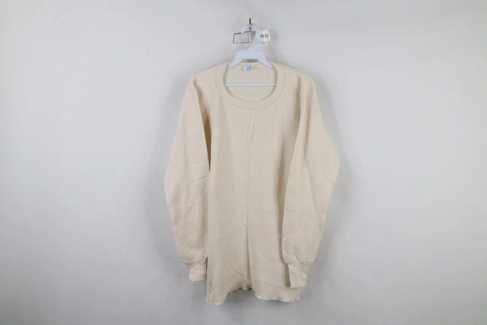 Vtg 70s Jockey Mens Large Tall Blank Heavy Thermal Waffle Knit T-Shirt Cream USA - Image 1 of 4